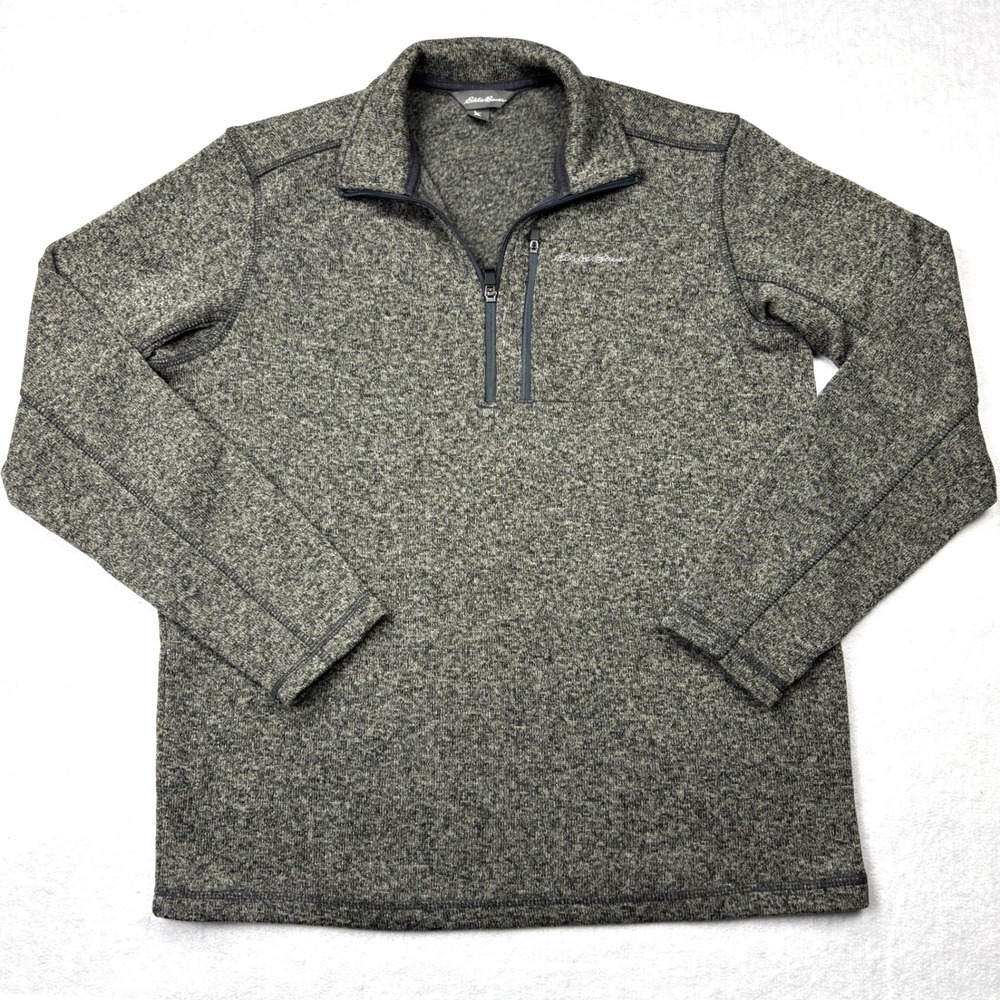 Eddie Bauer Mens Quarter Zip Fleece Pullover Sweater Gray Marl Size L 7120